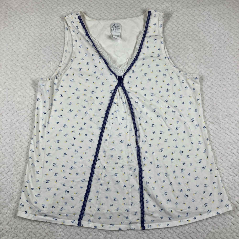 Vintage Y2K Aria Tank Top Small Cotton BabyDoll‎ Lace Bow 90's Cottage Country